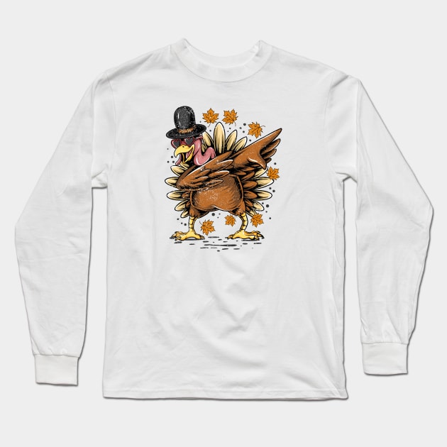 Dabbing Turkey Thanksgiving Day Funny Dab Long Sleeve T-Shirt by ChrifBouglas
